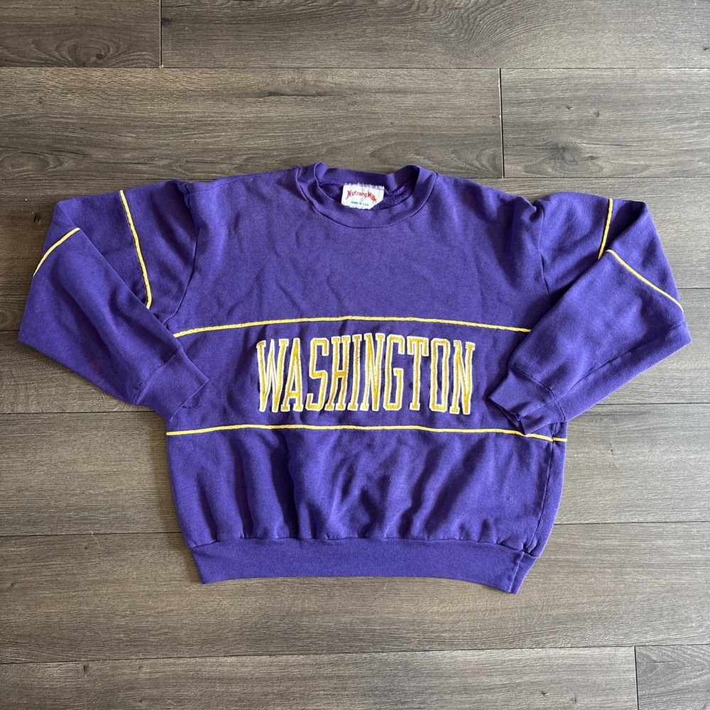 Washington Huskies Sweater Mens Small Purple College Nutmeg Mills 80s Vtg USA